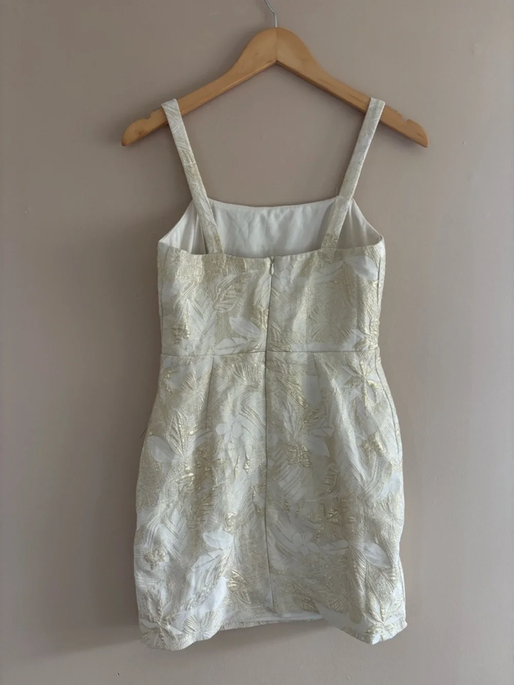 Lulus Shine for Us Cream Metallic Tropical Jacquard Mini Dress Size Small Bridal - Picture 4 of 10